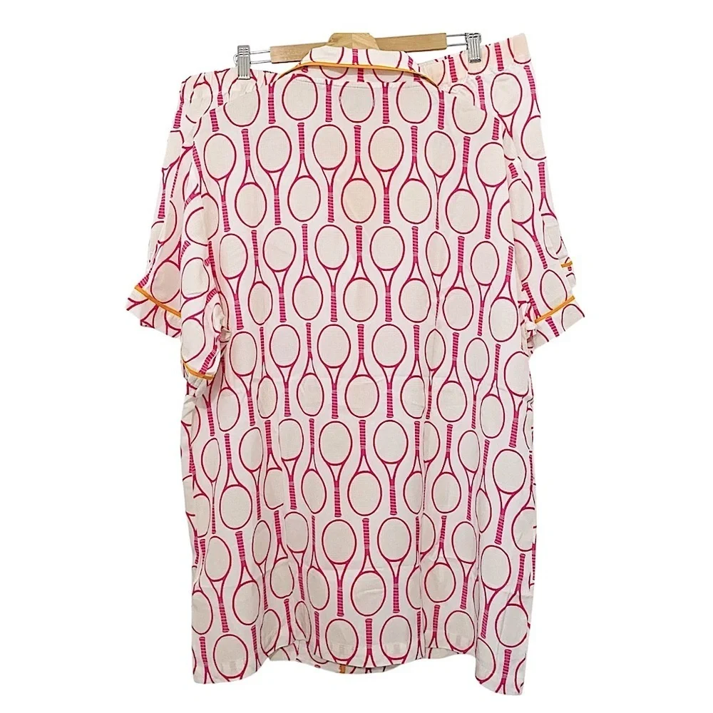New Katie Kime Novelty Print Tennis Time Pajama Short Set Top & Bottom 3XL / 2XL